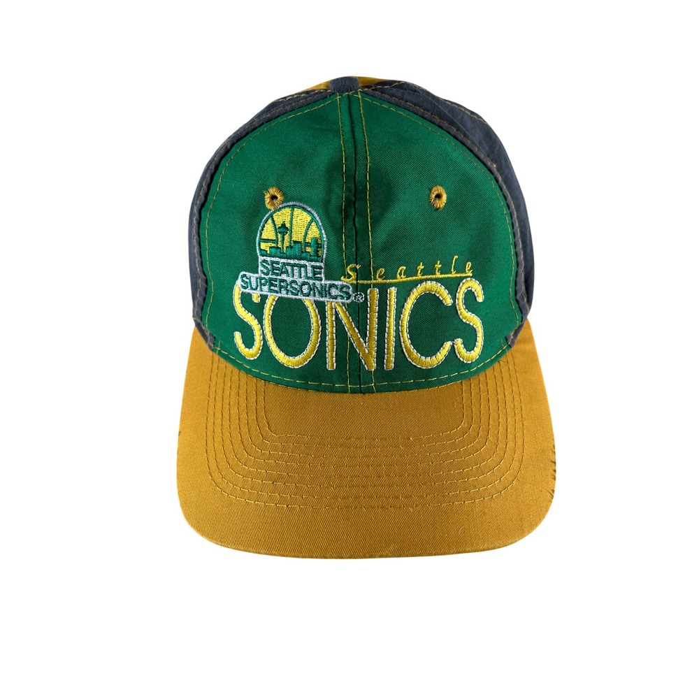 Vintage Seattle SuperSonics The Game Snapback Hat NBA Basketball Green Yellow
